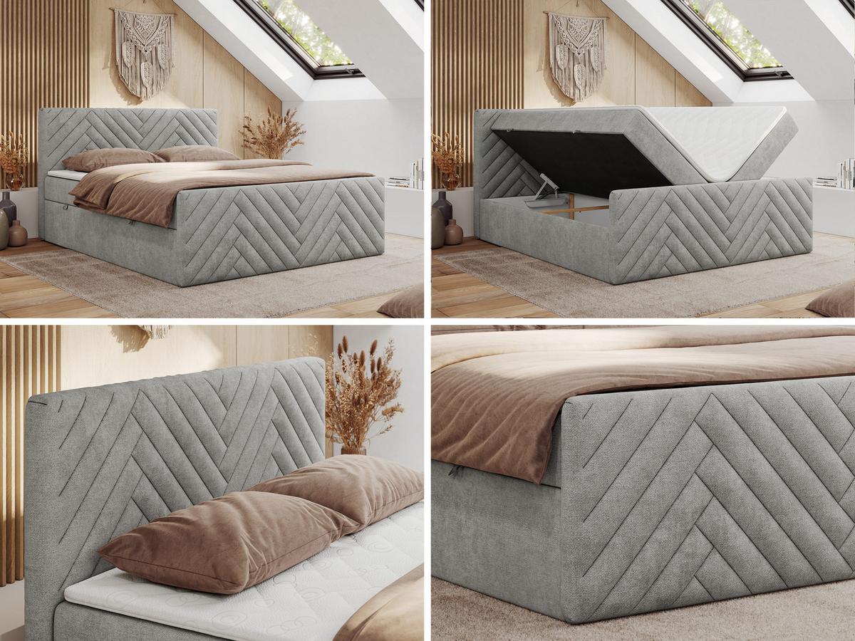 BOXBETT PARIS DUO 200/200 - Hellgrau Struktur - H4 - Hellgrau, Holz/Textil (200/200cm) - MKS