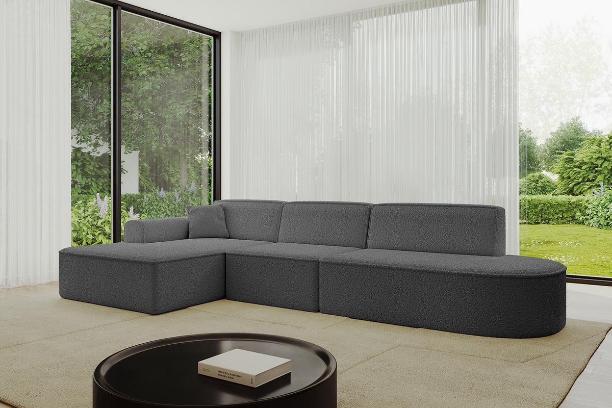 ECKSOFA Ottomane Links IREA-L2-v3 - 327x165x77 cm Grau - Anthrazit/Olivgrün, Holzwerkstoff/Textil (327/165cm) - ALTDECOR