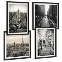 BILDER SET 4er Set - 50x50 cm & 40x60 cm Schwarzer Rahmen - Aussicht Paris New York Treppen - Schwarz, Kunststoff (50/50cm) - TULUP