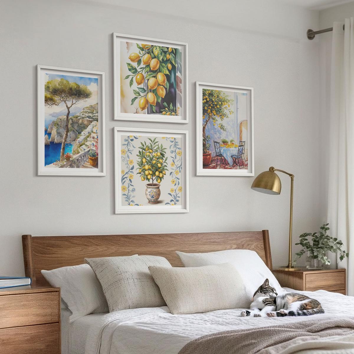 BILDER SET 4er Set - 50x50 cm & 40x60 cm Weißer Rahmen - Zitronenbäume am Meer - Weiß, Kunststoff (50/50cm) - TULUP
