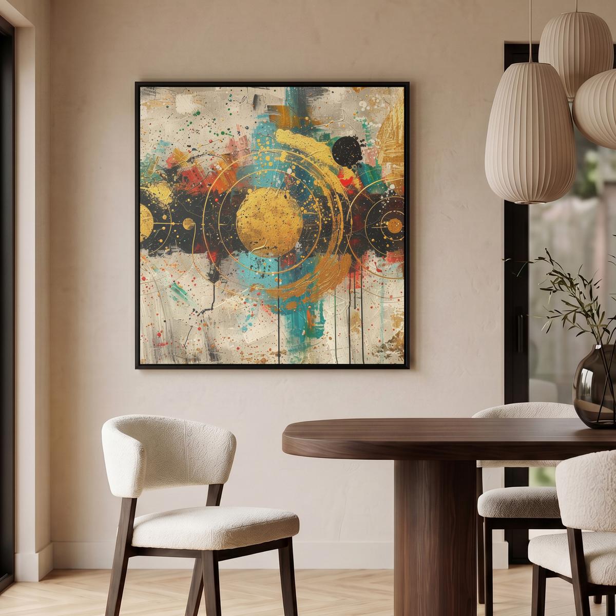 LEINWAND Bilder mit Rahmen - Abstrakt - Kunst - Gold - Modern - 90x90 - Multicolor, Textil (90/90cm) - MuchoWow