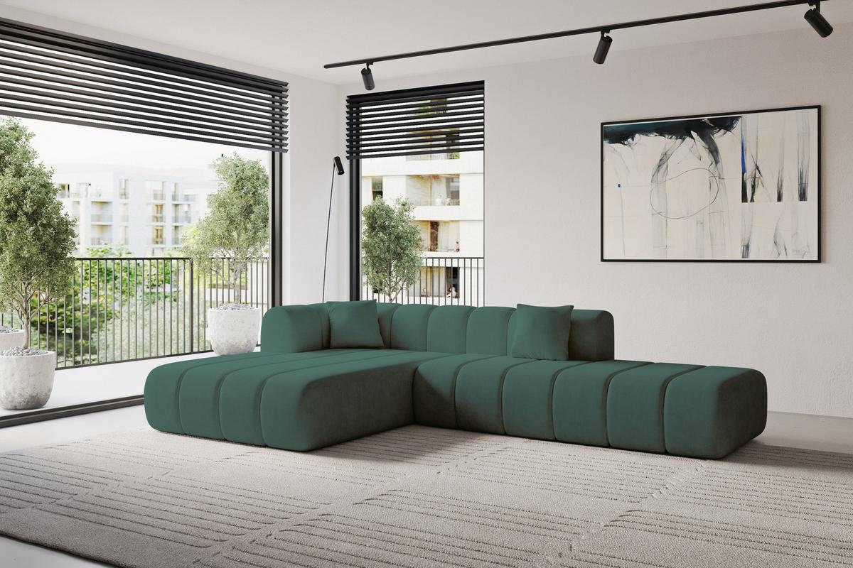 ECKSOFA Ottomane Links BILA-L 289x176x71 Grün Samt - Jadegrün/Schwarz, Holzwerkstoff/Kunststoff (176/289cm) - ALTDECOR