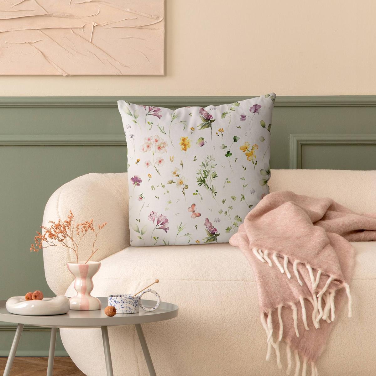 DEKOKISSEN Wildblumen Aquarell Muster 40/40 cm - Violett, Textil (40/40/10cm) - Bilderwelten