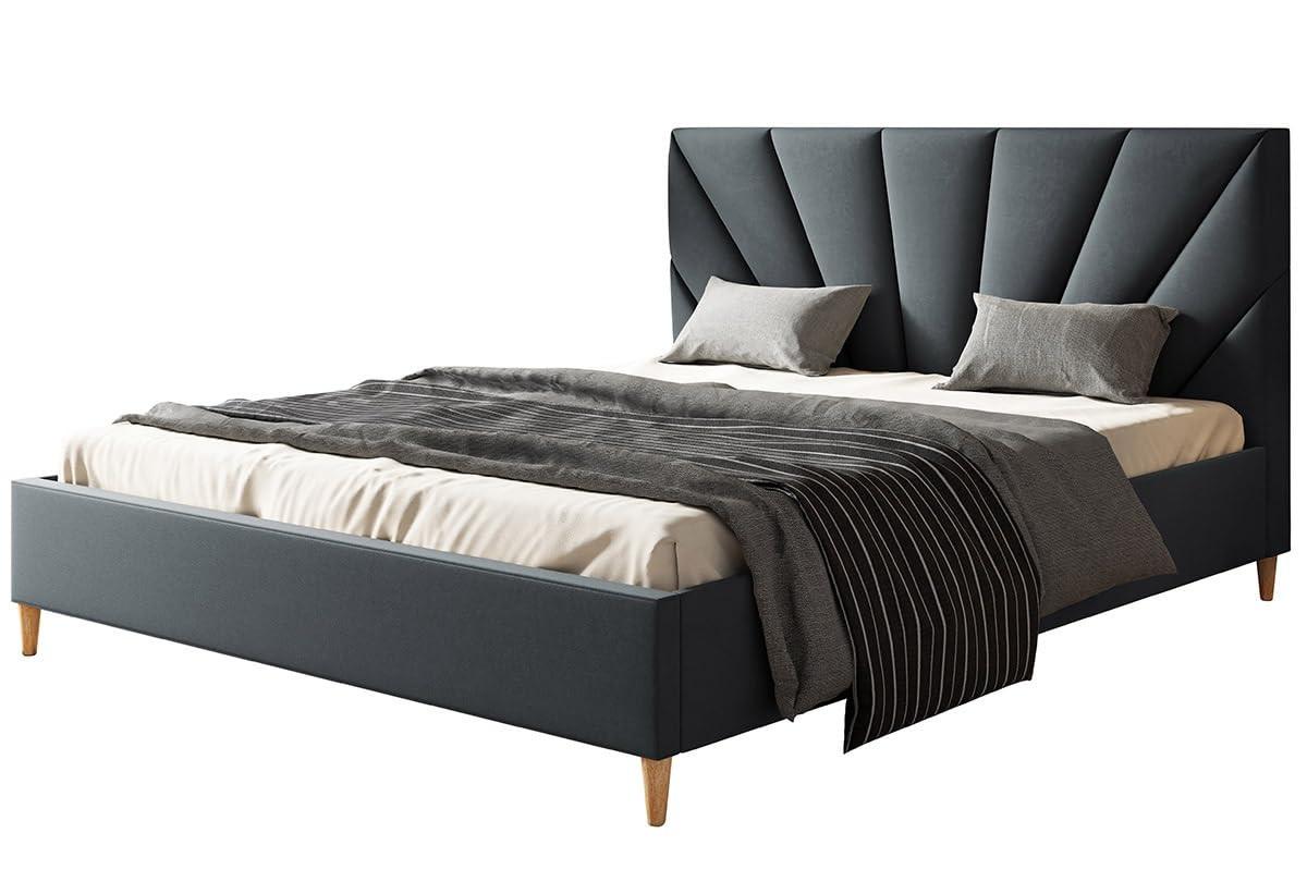 POLSTERBETT LUX Denver mit Kopfteil, 160 x 200 cm, Doppelbett mit Lattenrost aus Holz, Velourstoff Dunkelgrau, Füße in Farbe: Braun - Dunkelgrau, Holz/Textil (160/200cm) - Alpi-Möbel