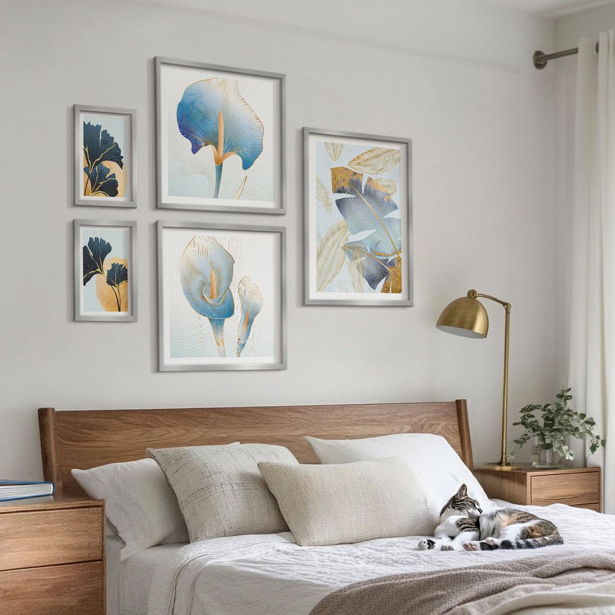 BILDER SET 5er Set - 50x50 cm & 20x30 cm & 40x60 cm Silberner Rahmen - Zitronenweinporträt Kahlo - Silberfarben, Kunststoff (40/60cm) - TULUP