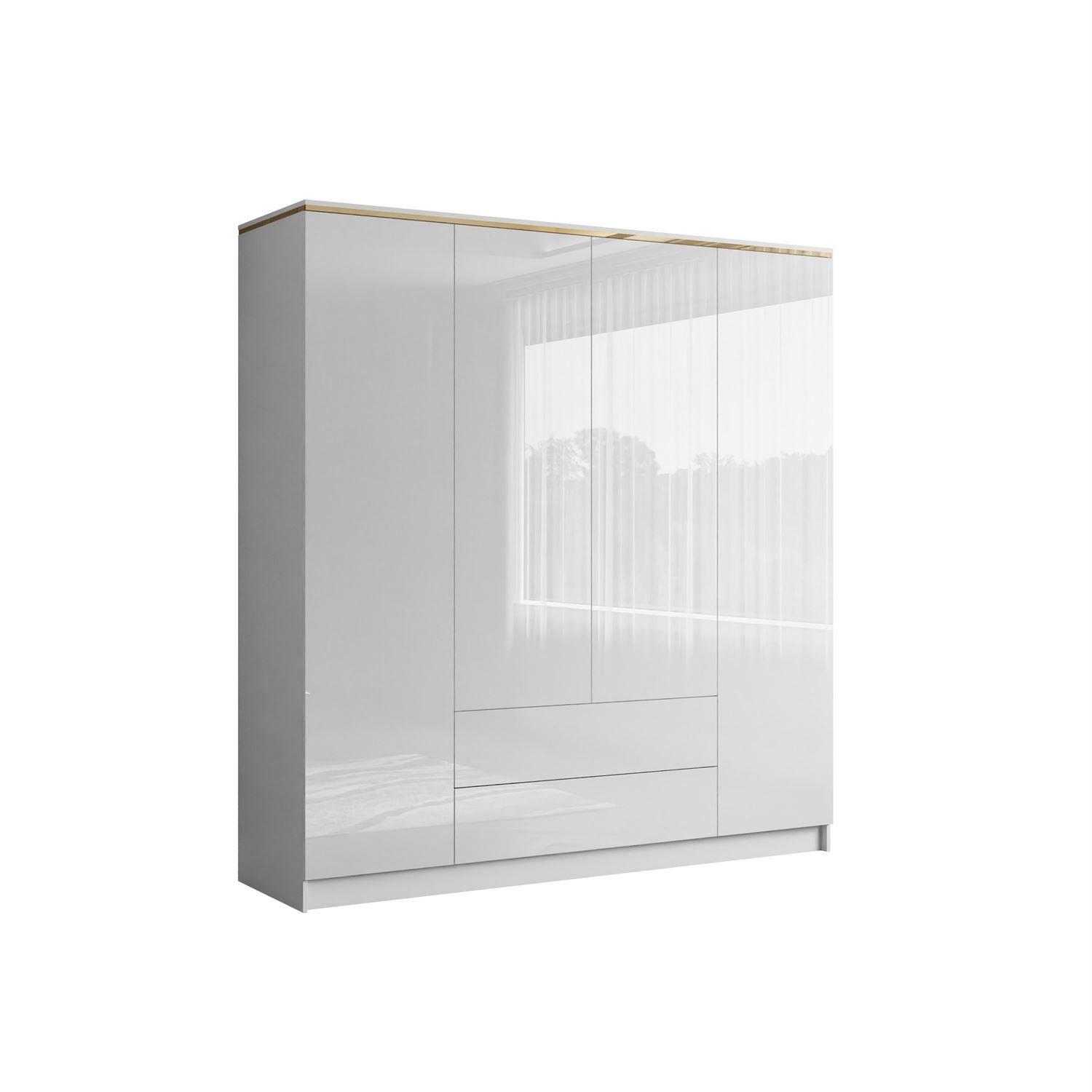 KLEIDERSCHRANK AURORA 4D2SZ mit Schubladen - Weiß Hochglanz/Weiß, Holzwerkstoff (200/213/57cm) - Lookway