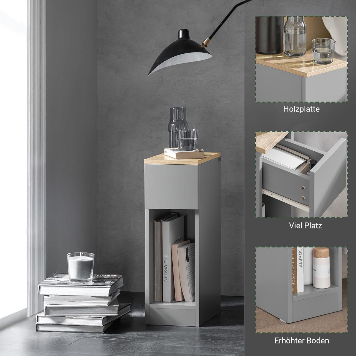 NACHTTISCH 2er Set, Hellgrau, 20x60x35cm - Grau, Holzwerkstoff (20/60/35cm) - SoBuy