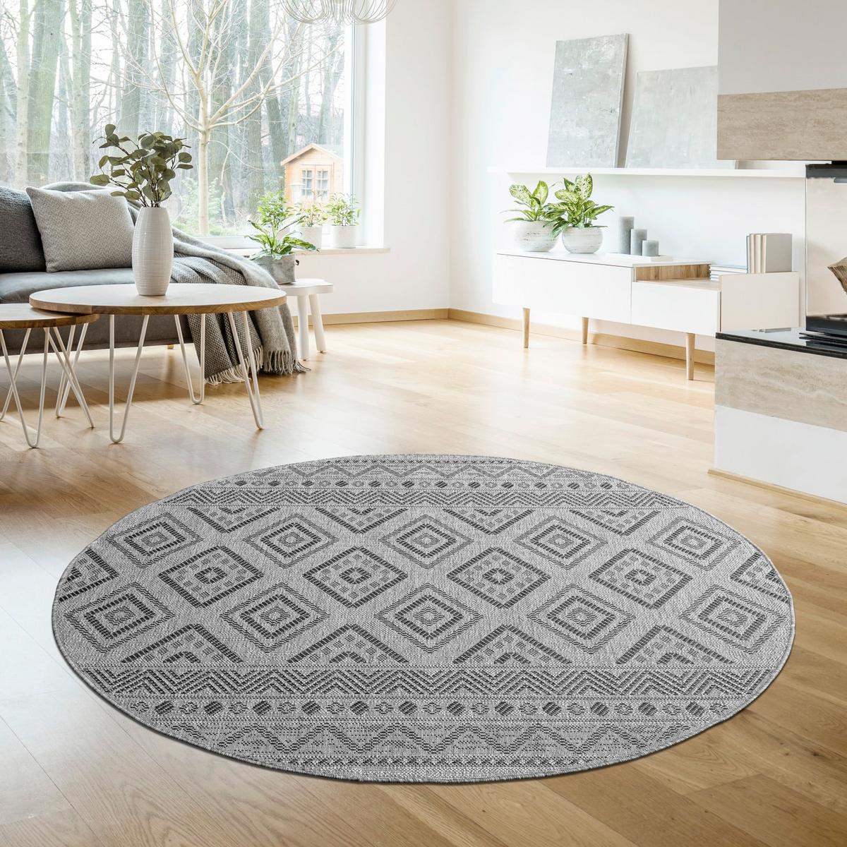 FLACHWEBTEPPICH, mit Rautenmuster, aus Polypropylen, Anthrazit, Ø 80 cm - Anthrazit, Textil (80/80cm) - KADIMA DESIGN