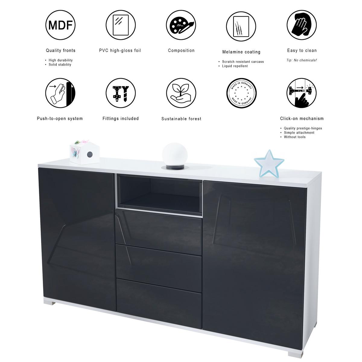SIDEBOARD Skadu Avola-Anthrazit - Anthrazit, Holzwerkstoff (138.5/75.5/35cm) - Vladon