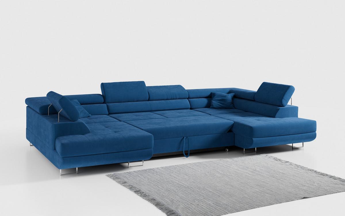 WOHNLANDSCHAFT GUSTAW U Dunkelblau Velvet - Türkis/Silberfarben, Textil/Metall (340/55/205cm) - MKS