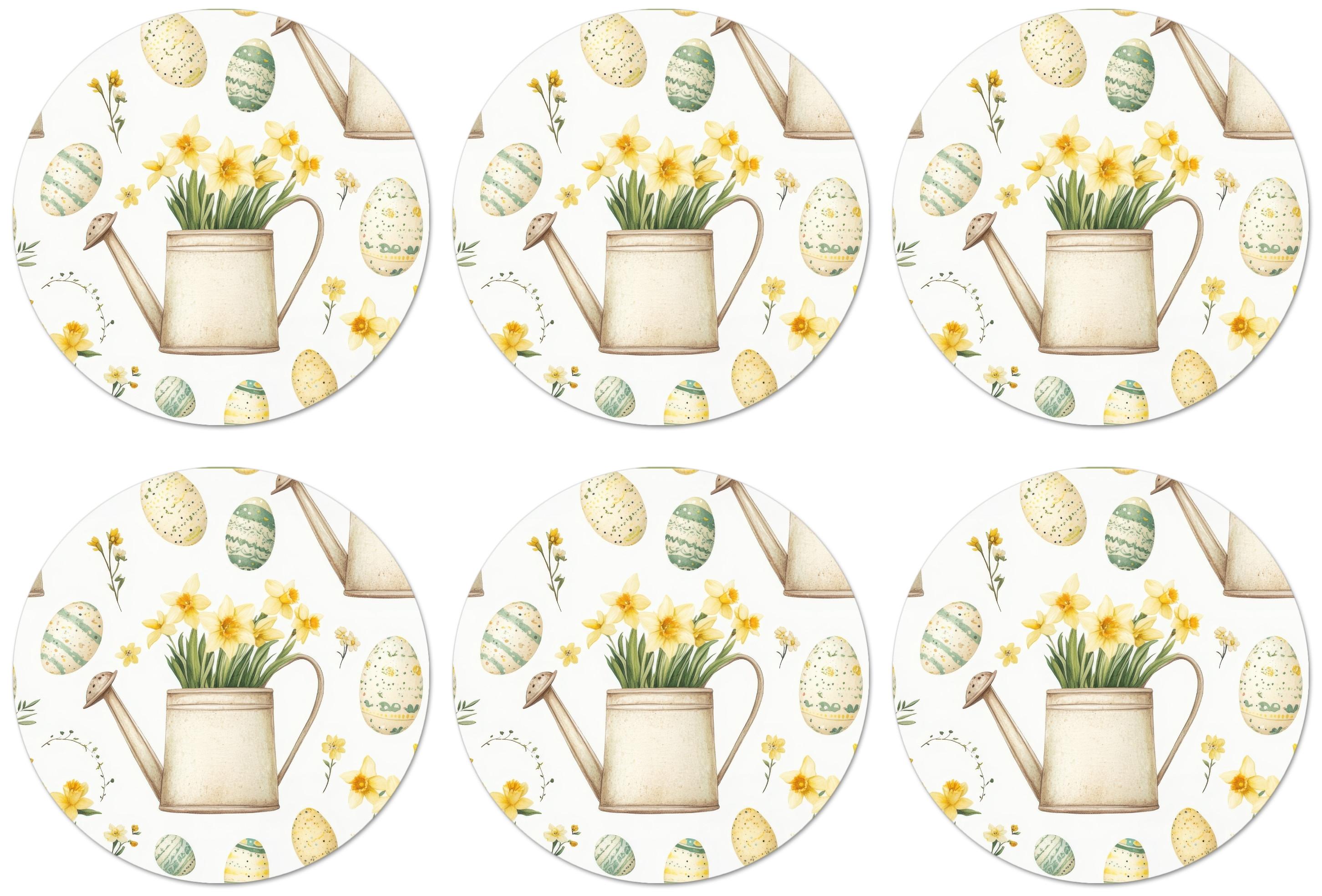 GLASUNTERSETZER Gießkanne - Blumen - Eier Tischset für Gläser 10x10 cm - Weiß, Naturmaterialien (10/0.2cm) - MuchoWow