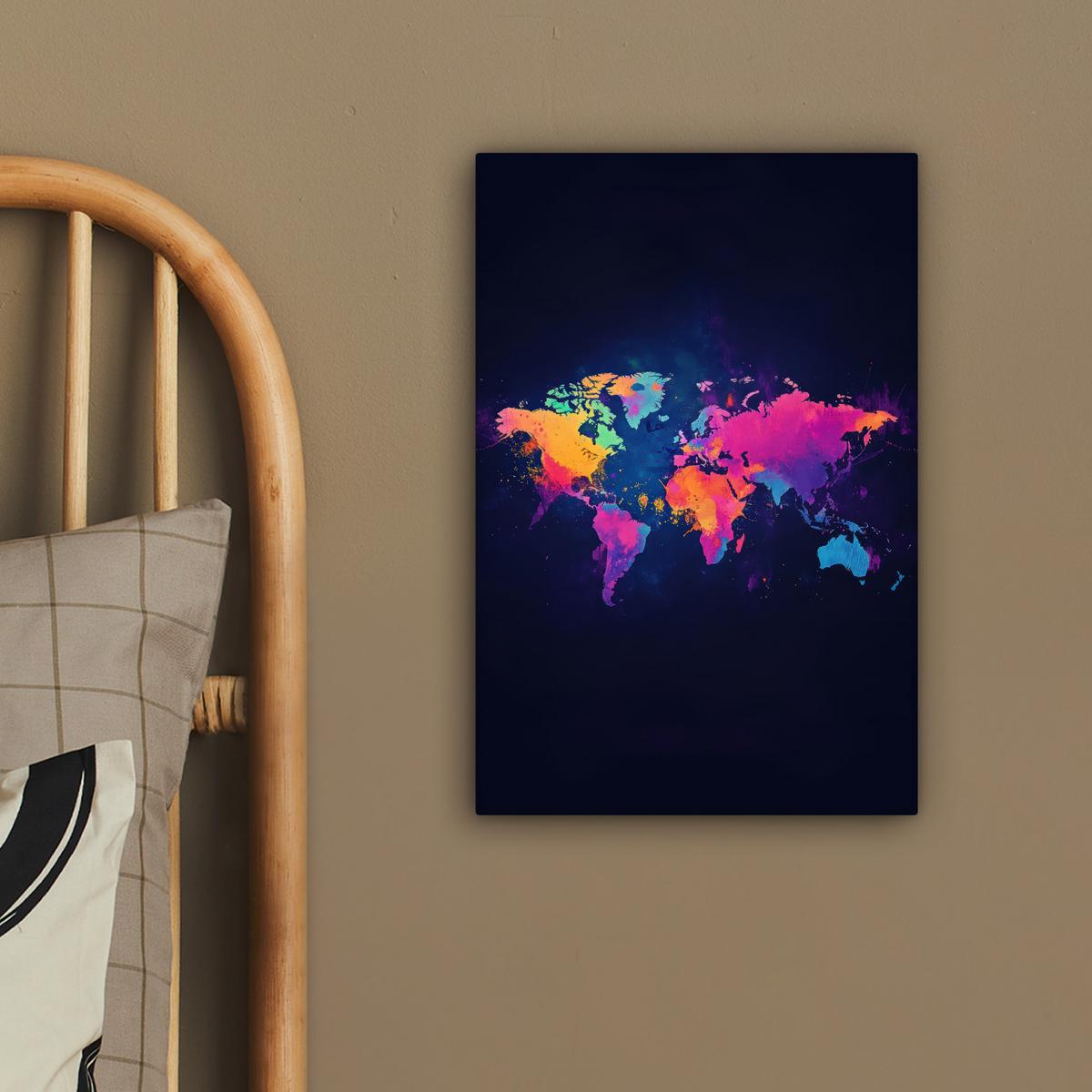 LEINWANDBILD Weltkarte - Bunt - Graffiti Deko Wohnzimmer 20x30 cm - Multicolor, Textil (20/30cm) - MuchoWow