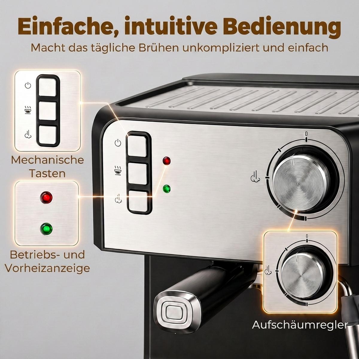 KAFFEEMASCHINE Edelstahl Schwarz - Schwarz, Metall (22/28/29cm) - HOMCOM