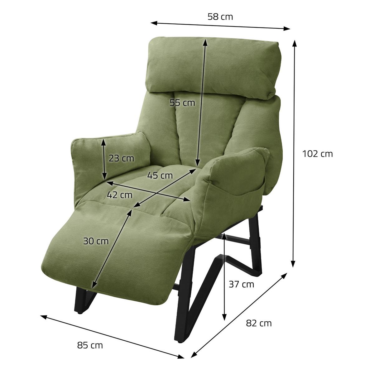 SESSEL mit Liegefunktion Grün Leinenbezug Relaxsessel verstellbar für Wohnzimmer - Schwarz/Grün, Textil/Metall (85/102/82cm) - ML-DESIGN