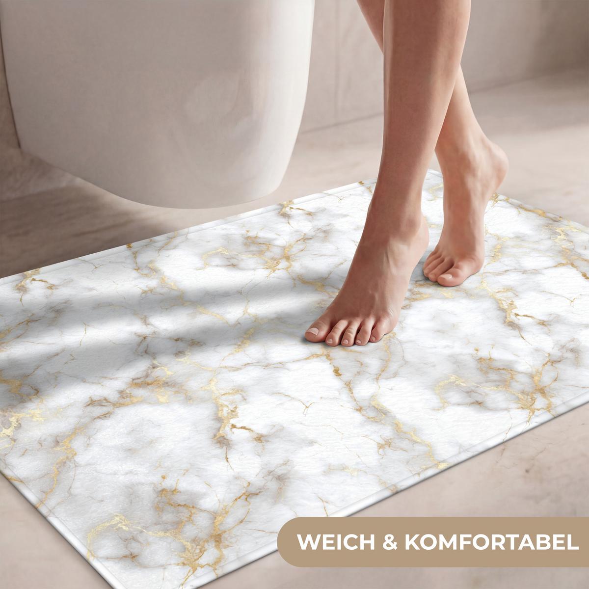 WC-VORLEGER Goldene Adern - Marmor - Weiß Toilettenteppich 90x60 cm - Weiß, Textil (90/1cm) - OnlyWow
