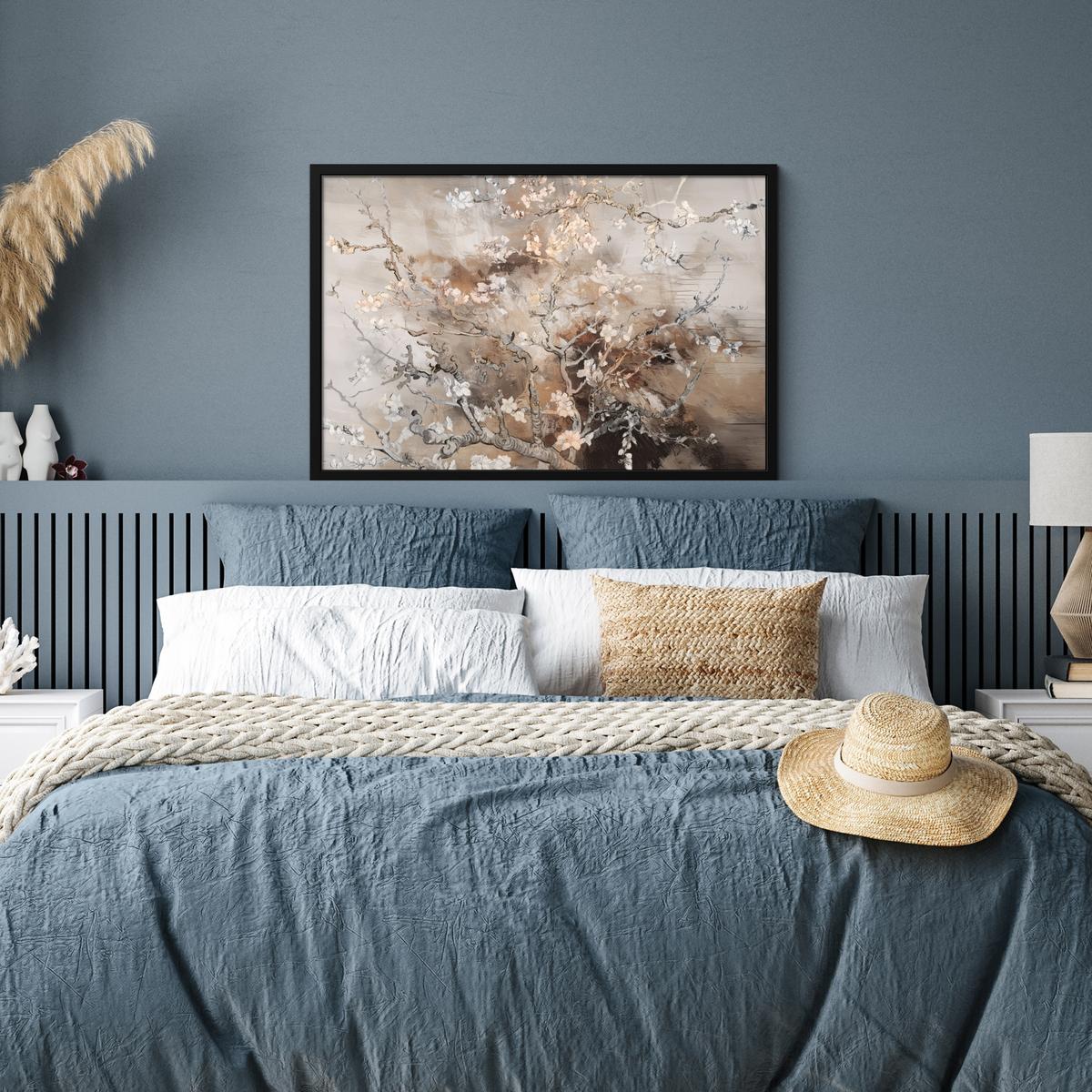 POSTER MIT RAHMENGERAHMTES BILD Mandelblüte - Kunst - Van Gogh - Beige - Abstrakt 90x60 cm - Braun, Papier (90/60cm) - MuchoWow