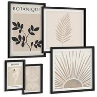 BILDER SET 5er Set - 50x50 cm & 20x30 cm & 40x60 cm Schwarzer Rahmen - Abstrakte Poster im Boho-Stil in Pastellfarben - Schwarz, Kunststoff (40/60cm) - TULUP