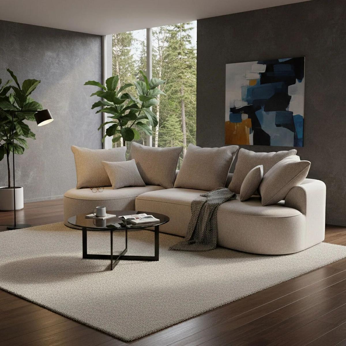 SOFA Tirano Samt Beige mit Ottomane links - Beige, Textil (102/300cm) - Juskys