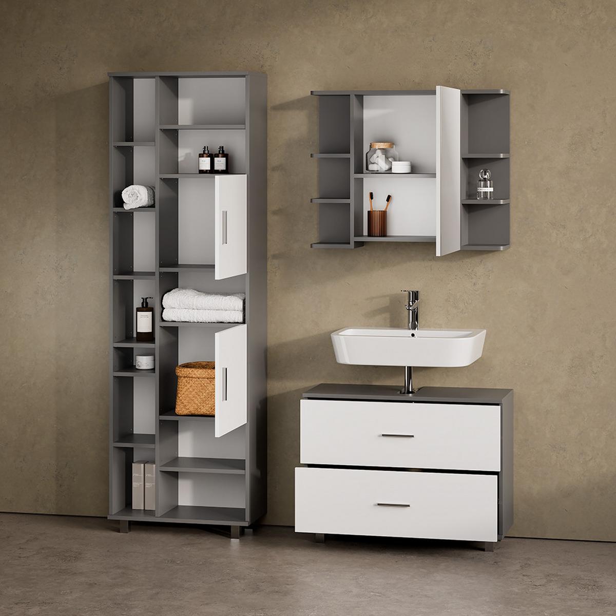 WASCHBECKENUNTERSCHRANK Eisak Anthrazit/Weiß 80 x 60.8 cm - Anthrazit/Weiß, Holzwerkstoff (80/60.8/33cm) - Livinity®