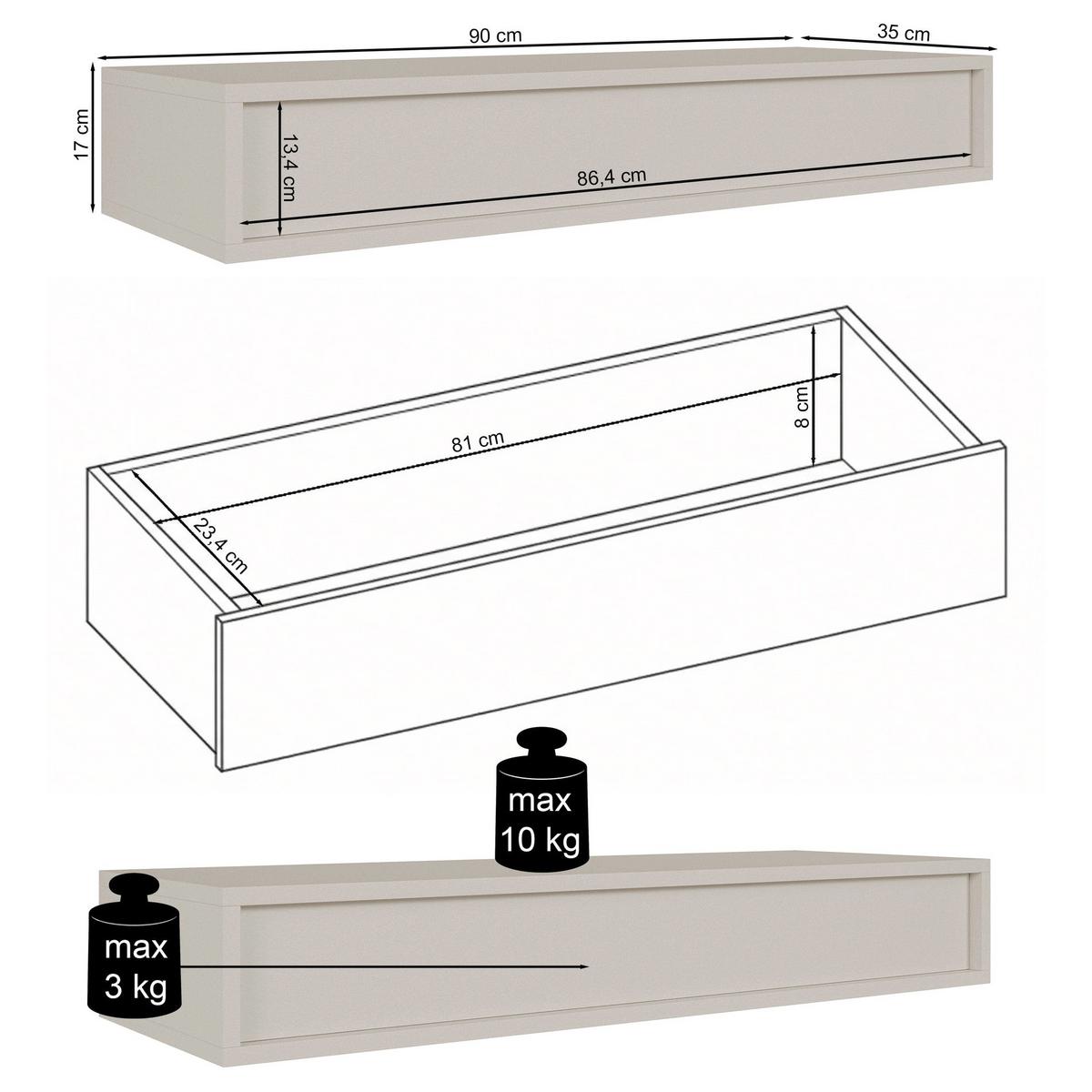 WANDKONSOLE Sanva Kaschmir 90 cm - Kaschmir, Holzwerkstoff (90/17/35cm) - Selsey