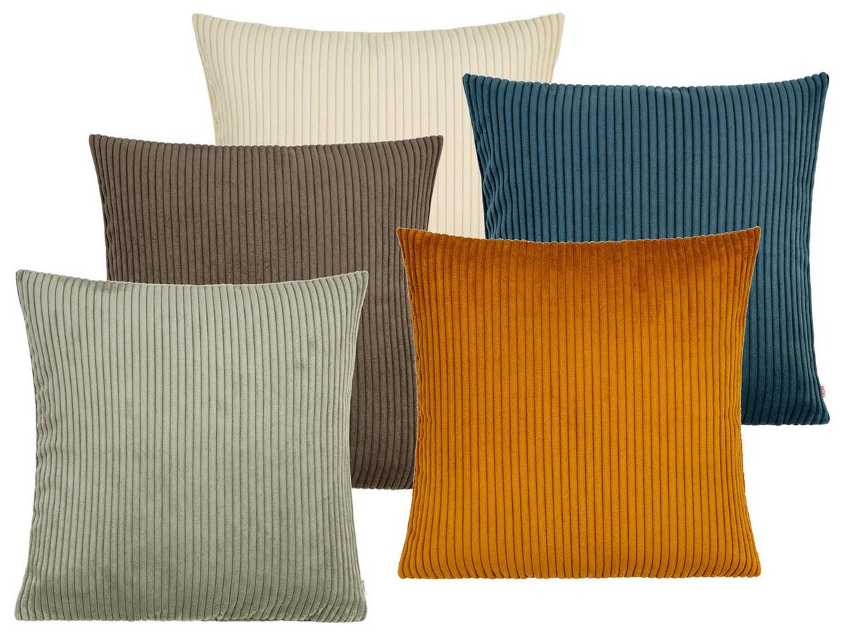KISSENHÜLLE HYggelig No.2 Block Cord-Samt taupe-grau 50/50 cm - Greige, Textil (50/50cm) - beties Heimtextil