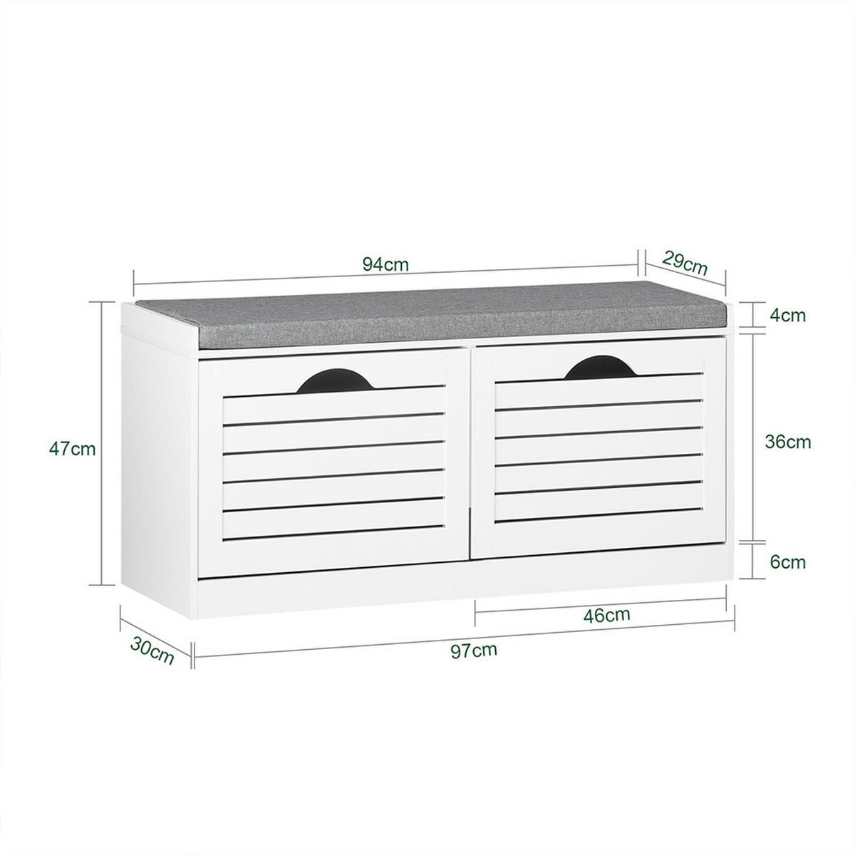 SCHUHBANK mit 2 Türen Weiß 97x30x47cm Modern - Weiß, Holzwerkstoff (30/47/97cm) - SoBuy