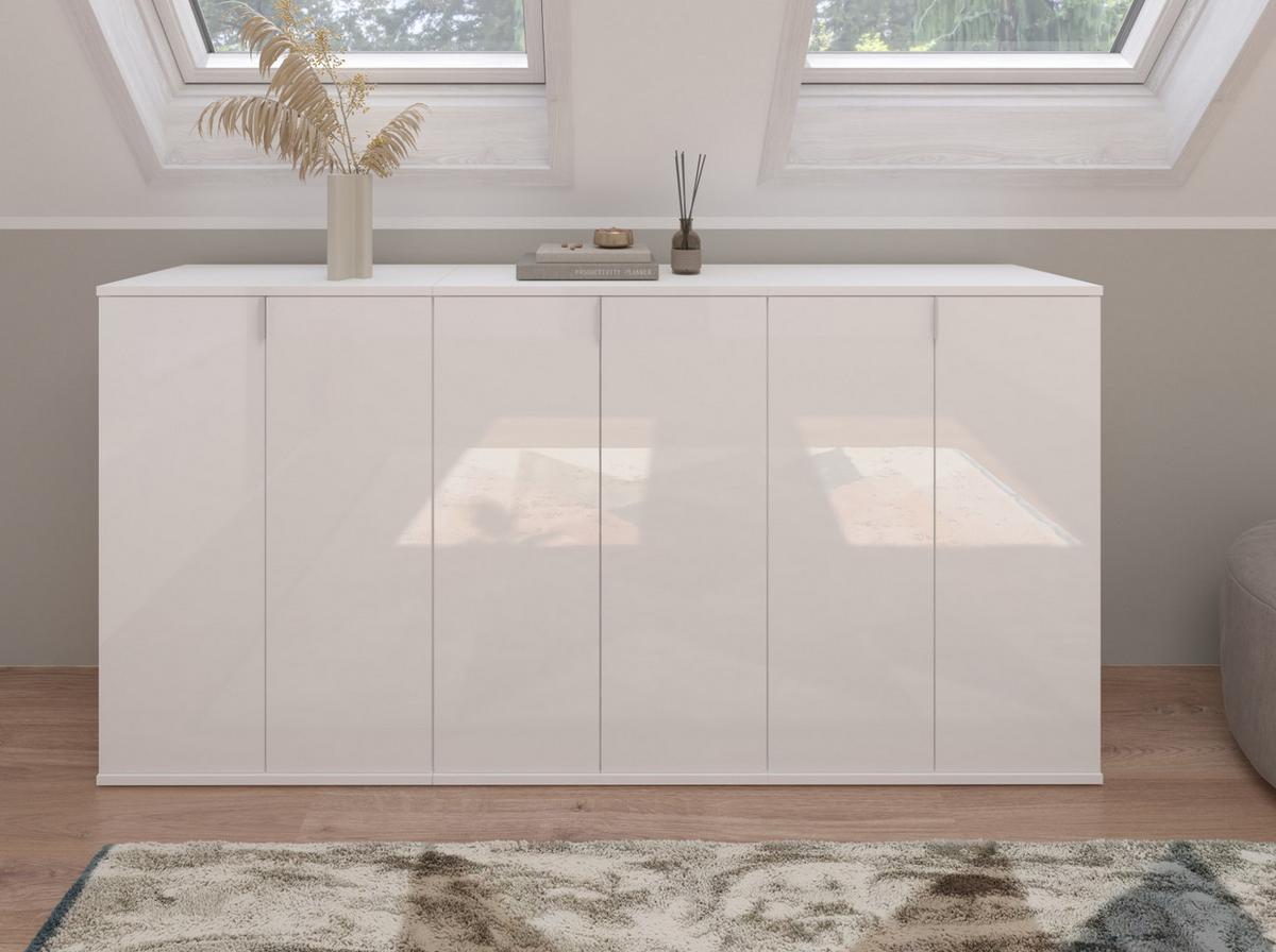 KOMMODE weiß Hochglanz 30 cm, Flurkommode Türanschlag wechselbar, Mehrzweckschrank - Chromfarben/Weiß Hochglanz, Holzwerkstoff/Kunststoff (30/99/34cm) - Inn.Furn