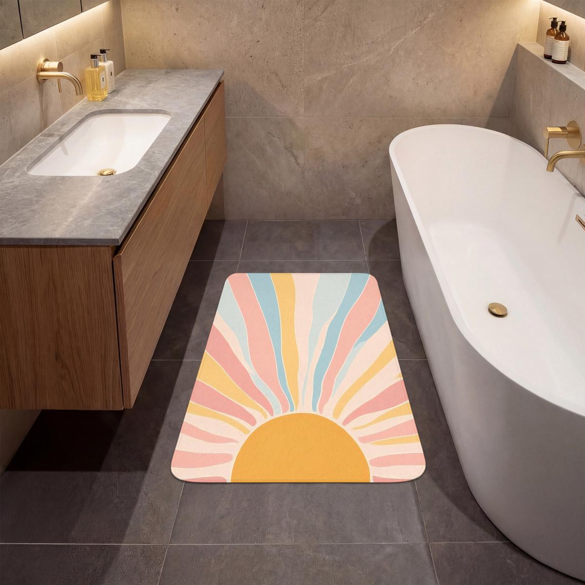 BADEMATTE Illustration - Sonne - Pastellfarben 60x90 cm - Pastellblau, Textil (60/90cm) - OnlyWow