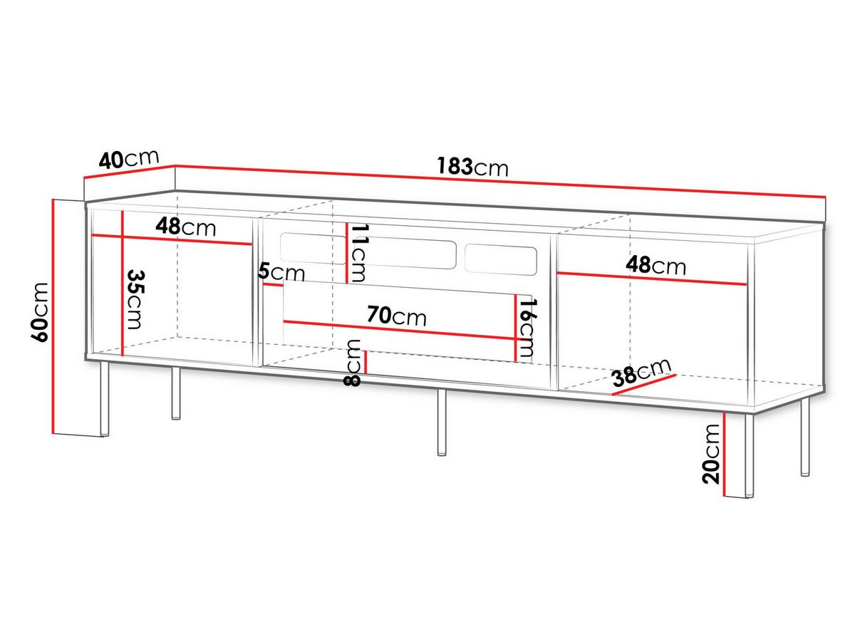 TV-LOWBOARD Domi 180 2D EF mit Kamin - Eichefarben/Schwarz, Holzwerkstoff/Metall (183/60/40cm) - MIRJAN24