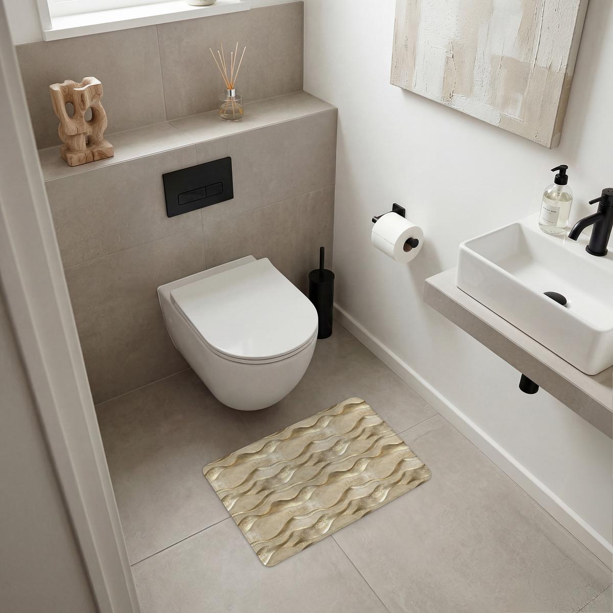 BADEMATTE Wellen - Muster - Gold 60x40 cm - Messingfarben, Textil (60/40cm) - OnlyWow