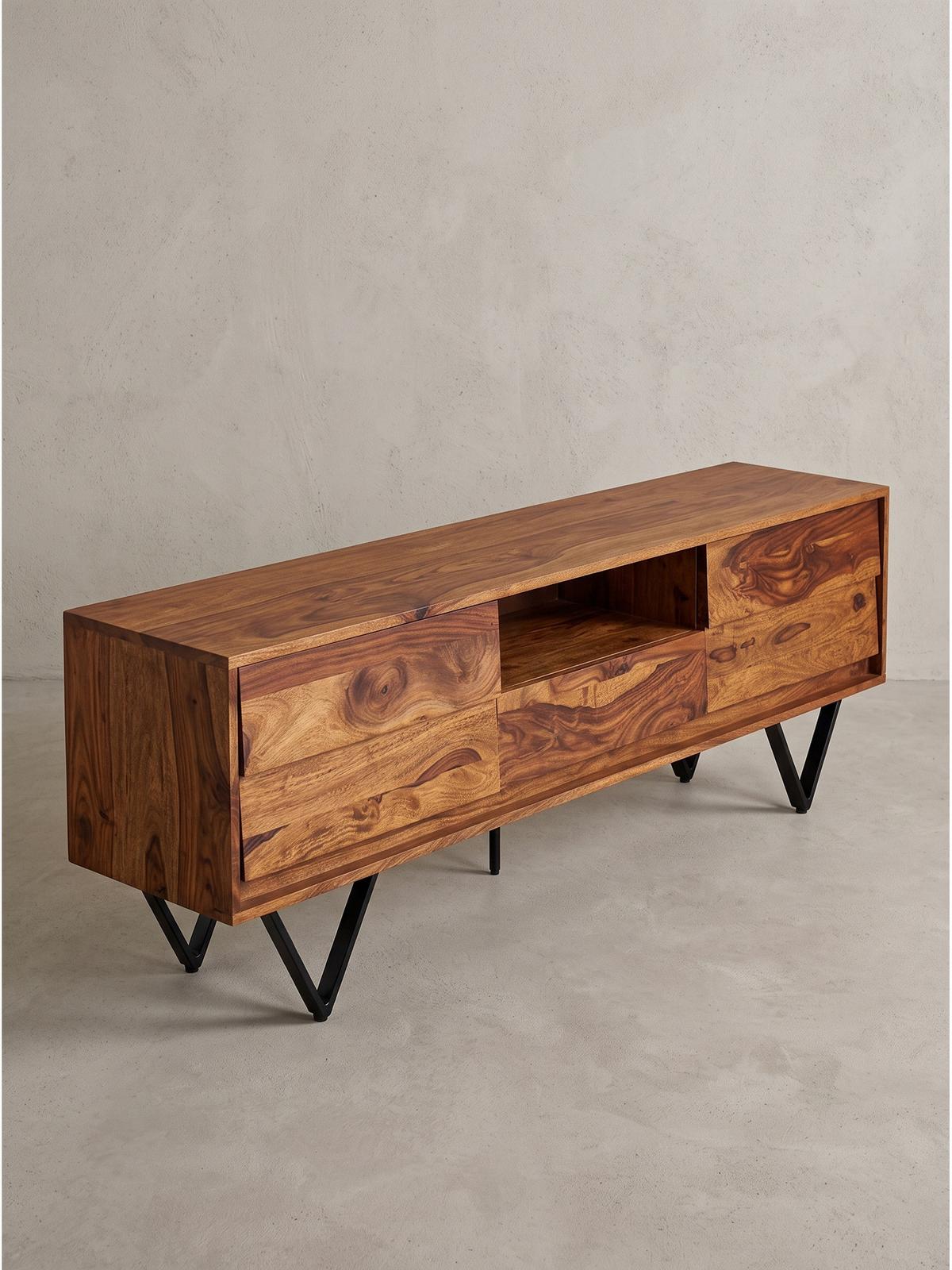 LOWBOARD AREZZO, Dunkles Massivholz, mit Stauraum, 160 x 35 x 56 cm - Schwarz/Braun, Holz/Metall (160/56/35cm) - KADIMA DESIGN