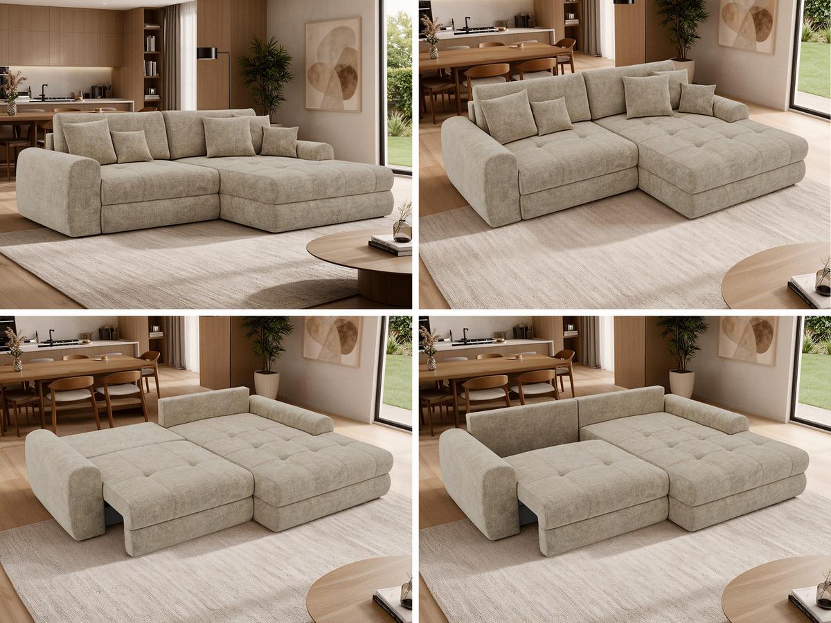 ECKSOFA ARELIA L - Beige Schenille grob gewebt - Links Seite - Beige/Schwarz, Kunststoff/Textil (292/205cm) - MKS