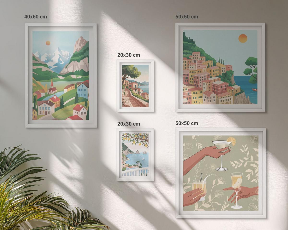 BILDER SET 5er Set - 50x50 cm & 20x30 cm & 40x60 cm Weißer Rahmen - Meereslandschaften, Zitrusfrüchte - Weiß, Kunststoff (40/60cm) - TULUP