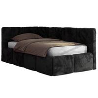 JUGENDBETT ARVO 90/200 - Schwarz Plüsch - Pocket-Matratze - Links Seite - Schwarz, Textil (90/200cm) - MKS