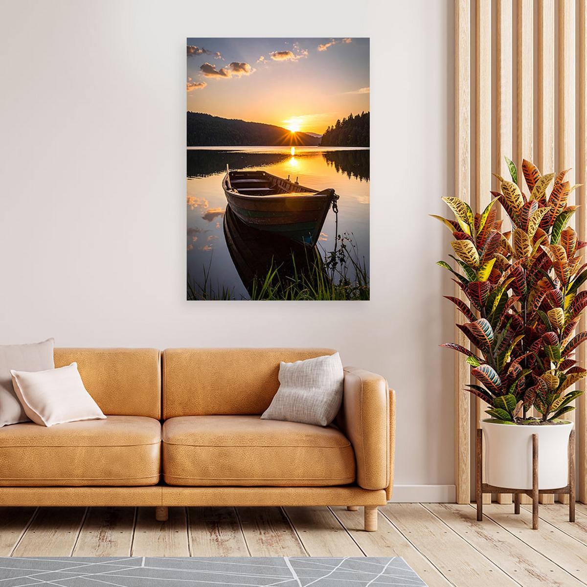 LEINWANDBILD See Boot Sonnenuntergang 40x60cm - Gelb, Textil (40/60cm) - Feeby