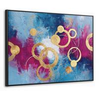 LEINWAND Bilder mit Rahmen - Kreise - Gold - Abstrakt - 80x60 - Blau, Textil (80/60cm) - MuchoWow