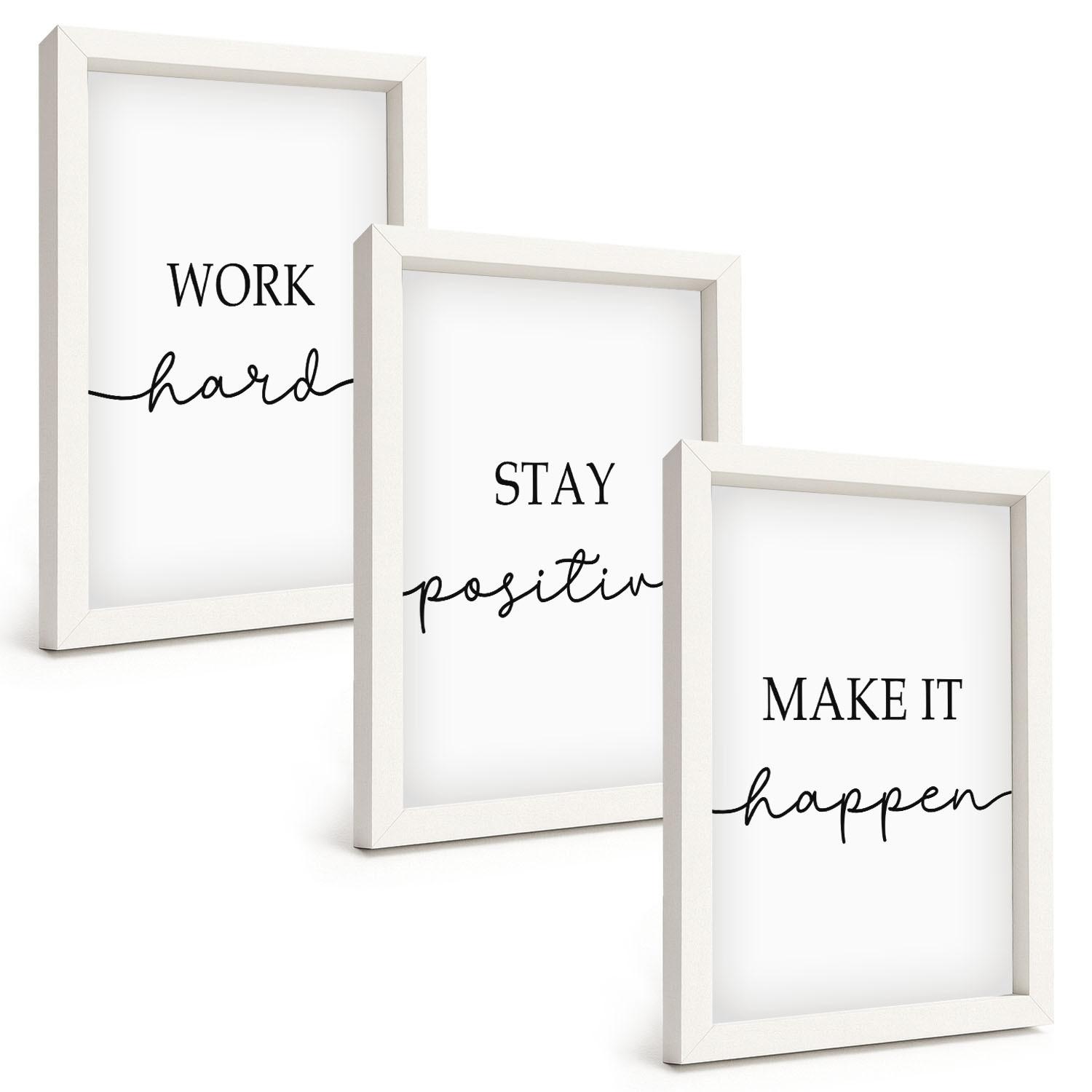 BILDER SET 3er Set - 20x30 cm Weißer Rahmen - Minimalistische Motivationsinschriften - Weiß, Kunststoff (20/30cm) - TULUP