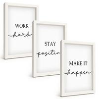 BILDER SET 3er Set - 20x30 cm Weißer Rahmen - Minimalistische Motivationsinschriften - Weiß, Kunststoff (20/30cm) - TULUP