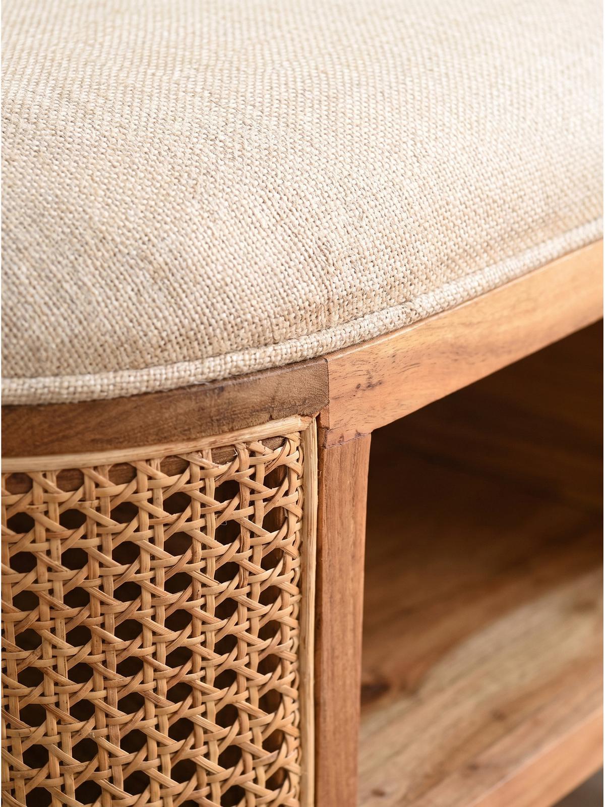 SITZBANK ASCOLI, Jutestoff, Akazie-Weiß, 90 x 45 x 45 cm - Hellbraun/Creme, Akazienholz/Holz (90/45/45cm) - KADIMA DESIGN