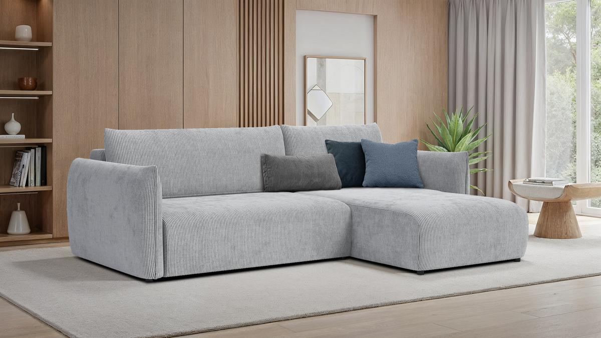 ECKSOFA TAUER 3-Sitzer links, hellgrau - Hellgrau/Schwarz, Holz/Textil (248/173cm) - Wozimo