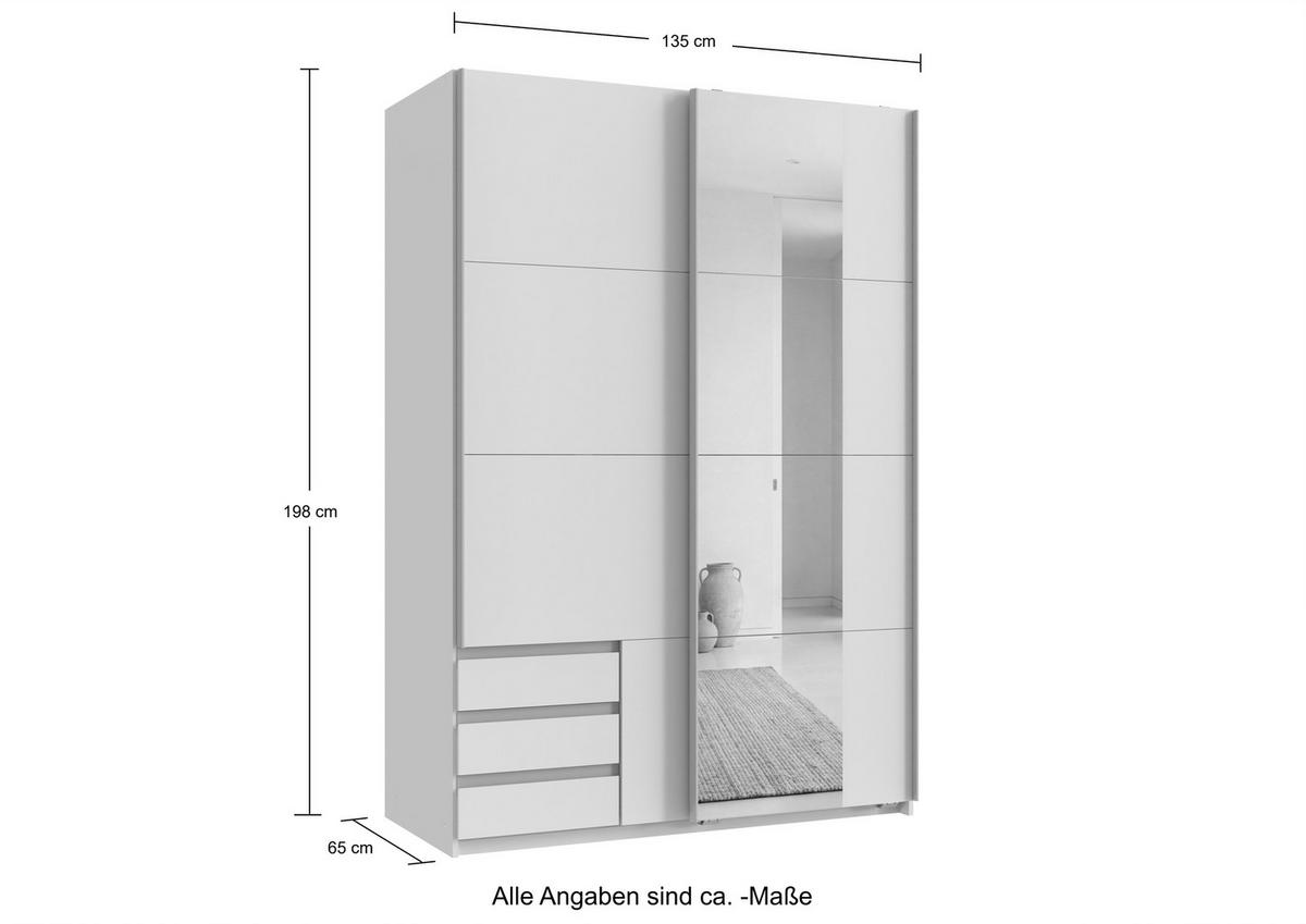 SCHWEBETÜRENSCHRANK 2-türig B135/H198/T65 cm, Kleiderschrank in Eiche Dekor mit Spiegel, 1x Tür & sichtbare Schubkästen in Grafit / 22678 - Eichefarben/Graphitfarben, Holz/Holzwerkstoff (135/198/65cm) - luma-home