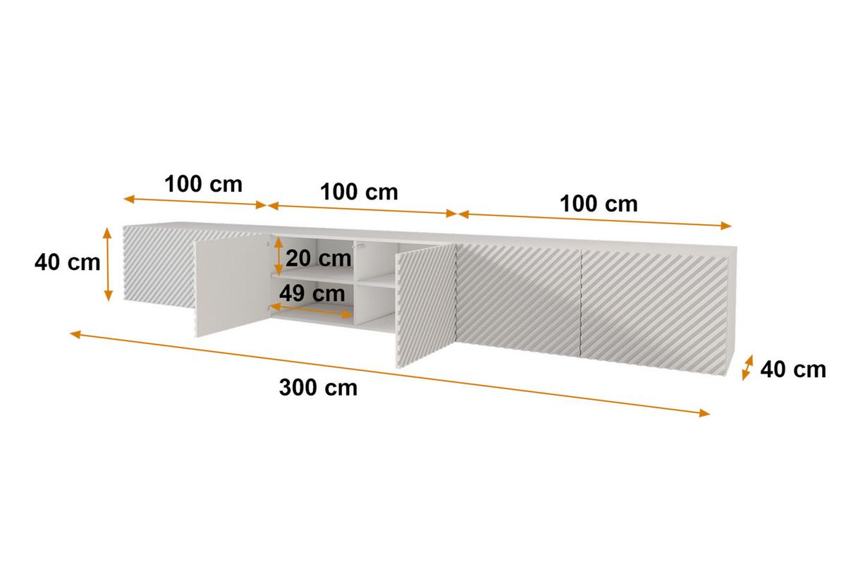 LOWBOARD ZENO-W 3x100x40x40 cm - Weiß - Schwarz, Holzwerkstoff (300/40/40cm) - ALTDECOR