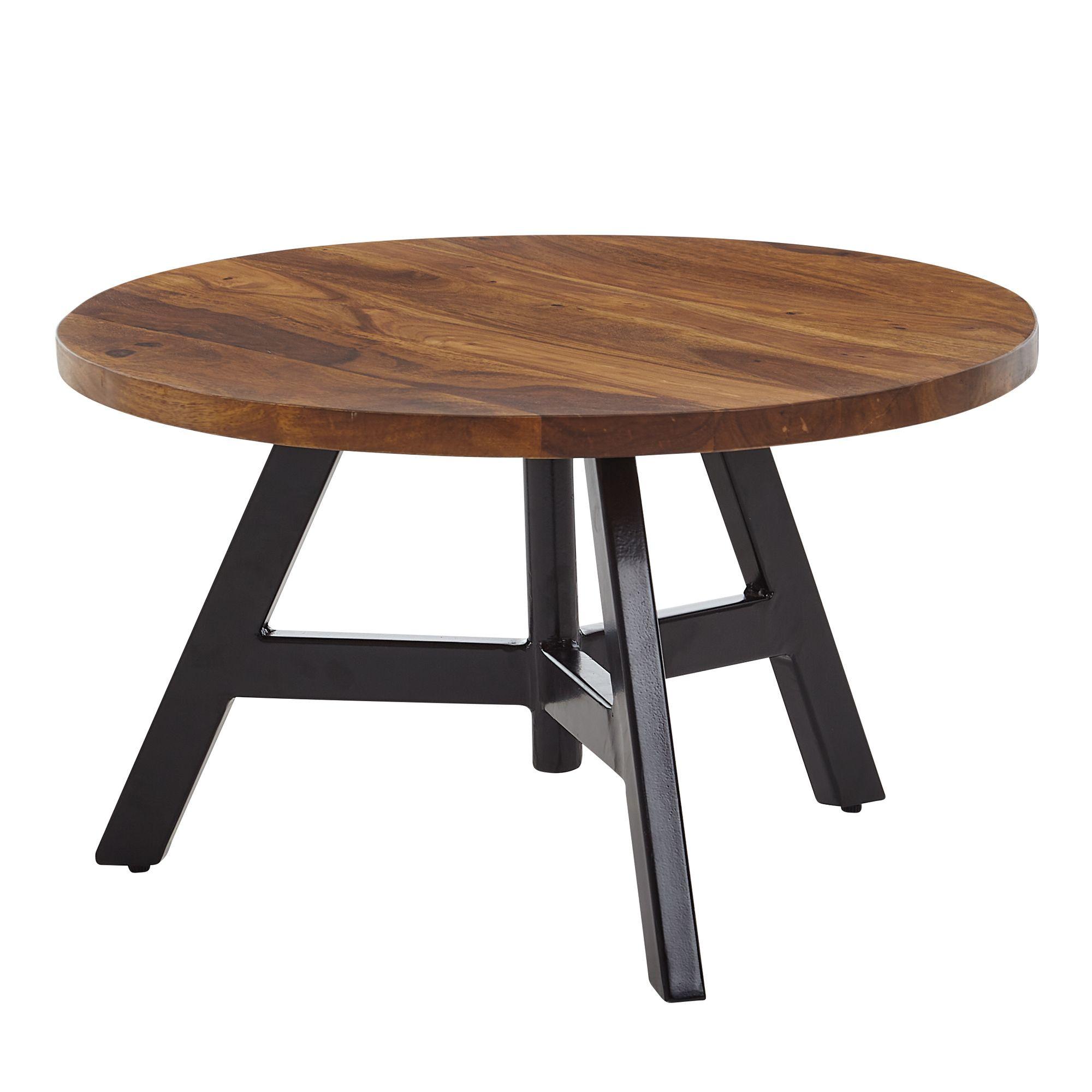 COUCHTISCH aus Sheesham Massivholz mit Metallgestell, Maße 60x60x35 cm - Schwarz/Braun, Holz/Metall (60/60/35cm) - KADIMA DESIGN