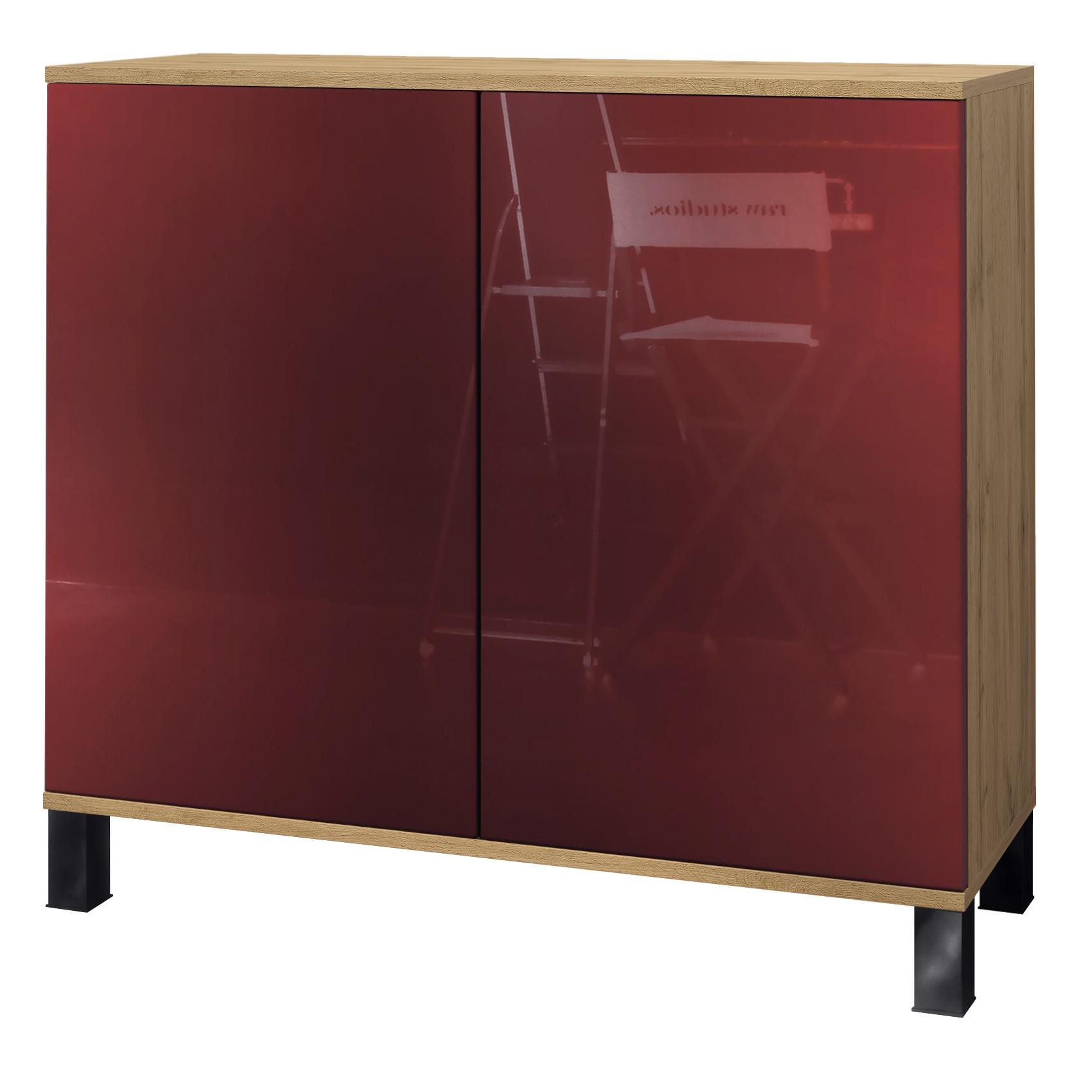 KOMMODE Skadu Bordeaux Hochglanz - Bordeaux, Holzwerkstoff (92.5/84.5/35cm) - Vladon