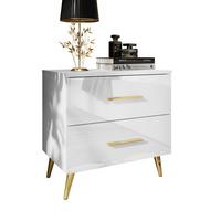 NACHTTISCH AURA mit Griffen, goldenen Beinen - Goldfarben/Weiß, Holzwerkstoff (55/55/37cm) - Lookway