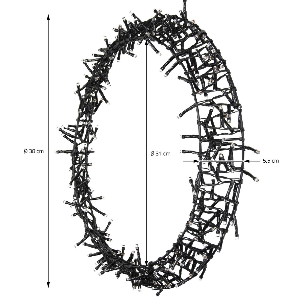 LED LICHTERKRANZ Ø38 cm 300 LEDs Warmweiß - Schwarz, Metall (38/5.5/38cm) - ECD-Germany