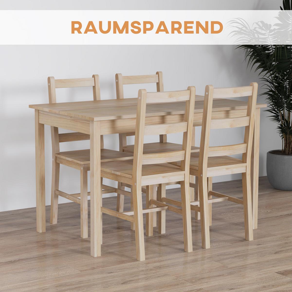 5-TLG. Essgruppe, Esstisch mit 4 Stühlen, platzsparend Esszimmergruppe, Natur - Naturfarben, Holz (73/75/118cm) - HOMCOM