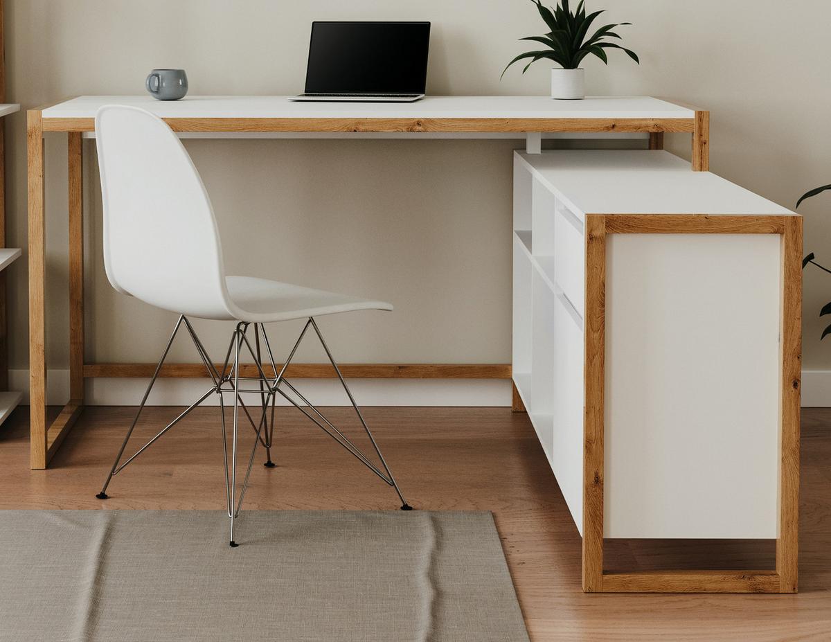 SCHREIBTISCH weiß, Eiche Artisan 139 x 139 cm, Eckschreibtisch für Büro und Homeoffice - Weiß/Eiche Artisan, Holzwerkstoff (139/139/75cm) - Furn.Design