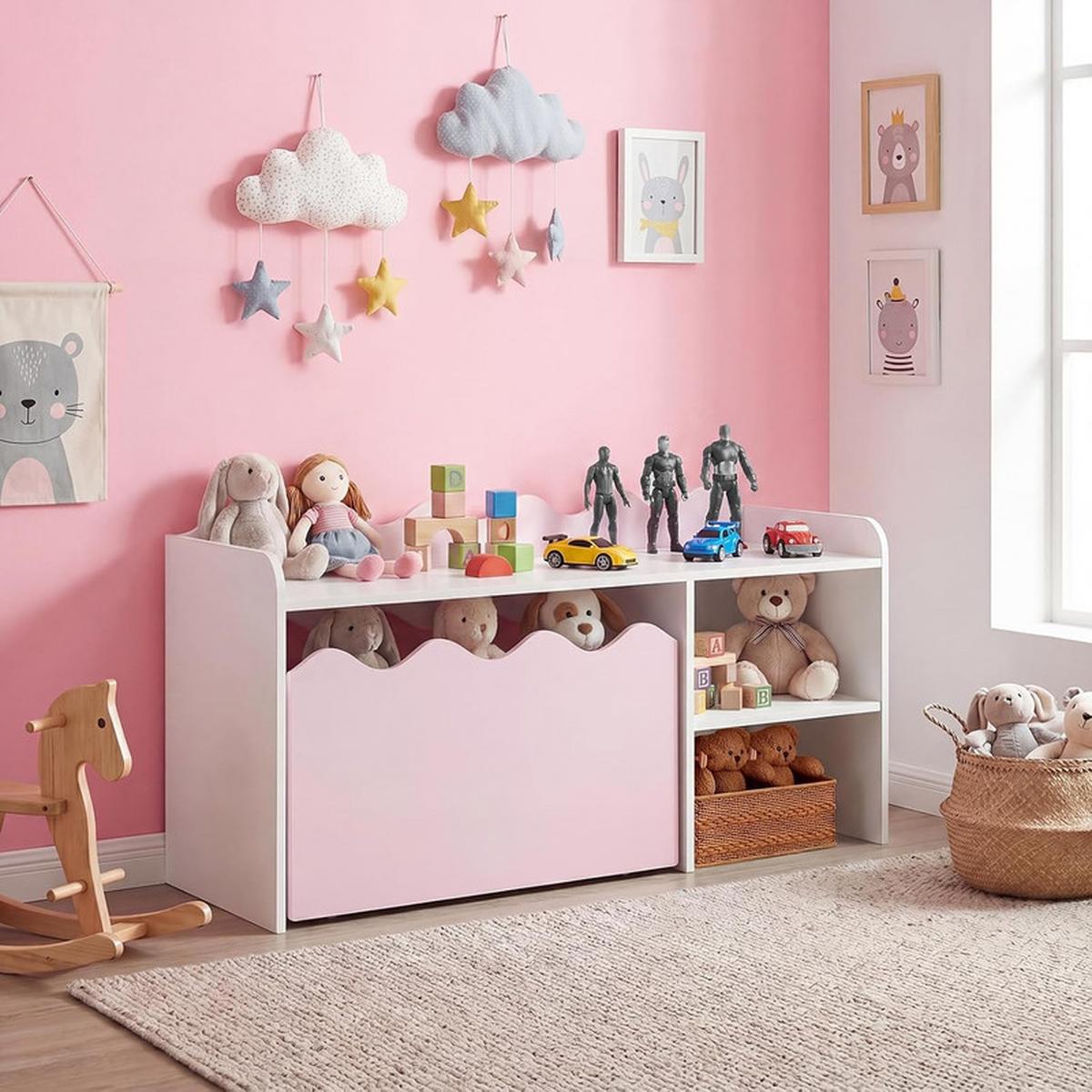 KINDERTISCH mit Rollen rosa(2-tlg) - Pink, Holzwerkstoff (89.5/45/40cm) - COSTWAY