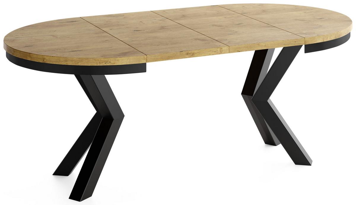 ESSTISCH Clara runder ausziehbarer, Eiche Hellbraun 100-180/100/76 cm - Eichefarben/Schwarz, Holzwerkstoff/Metall (100/180/76cm) - WFL GROUP